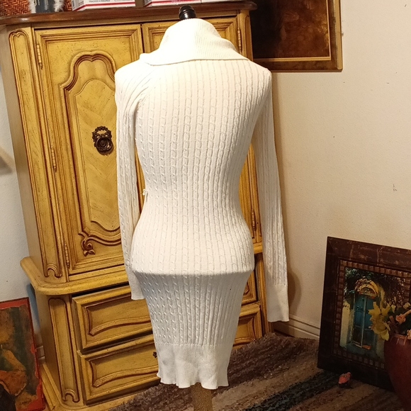 Womens Knit Crochet Sweater dress Swoop Scoop Cowl Turtle creamy Med 2b BEBE b1 - Picture 6 of 8